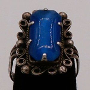 Vintage Sterling Silver Blue Sapphire Like Stone Ring Size 7 1\4